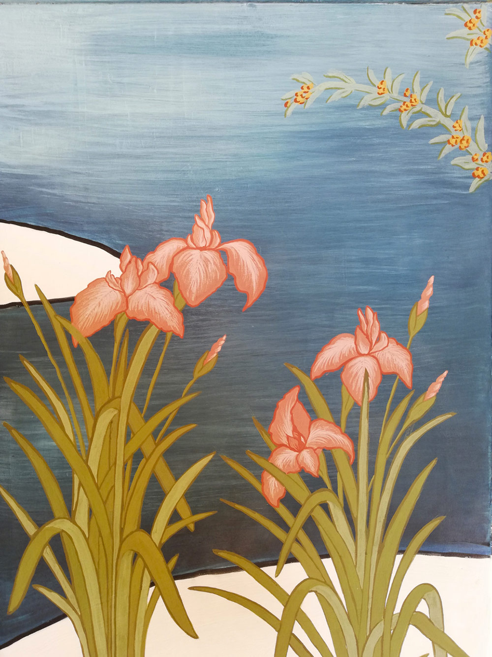 Sophie Canillac muralistes.art Peinture sur bois - fleurs d’iris
