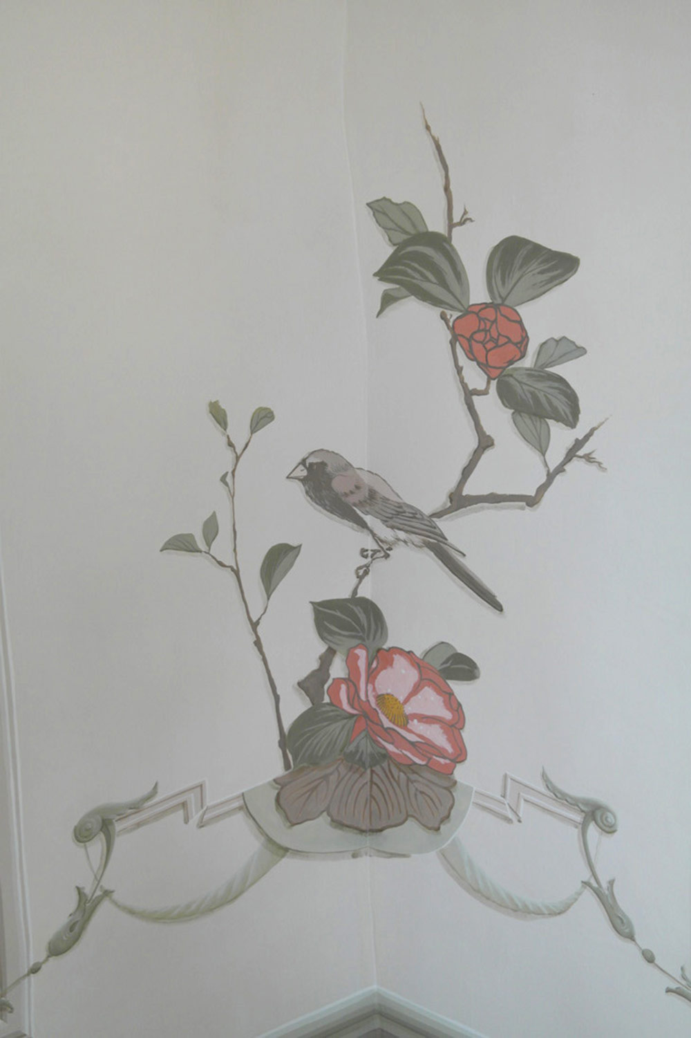 Sophie Canillac muralistes.art décor mural d’inspiration japonaise : oiseau et fleurs