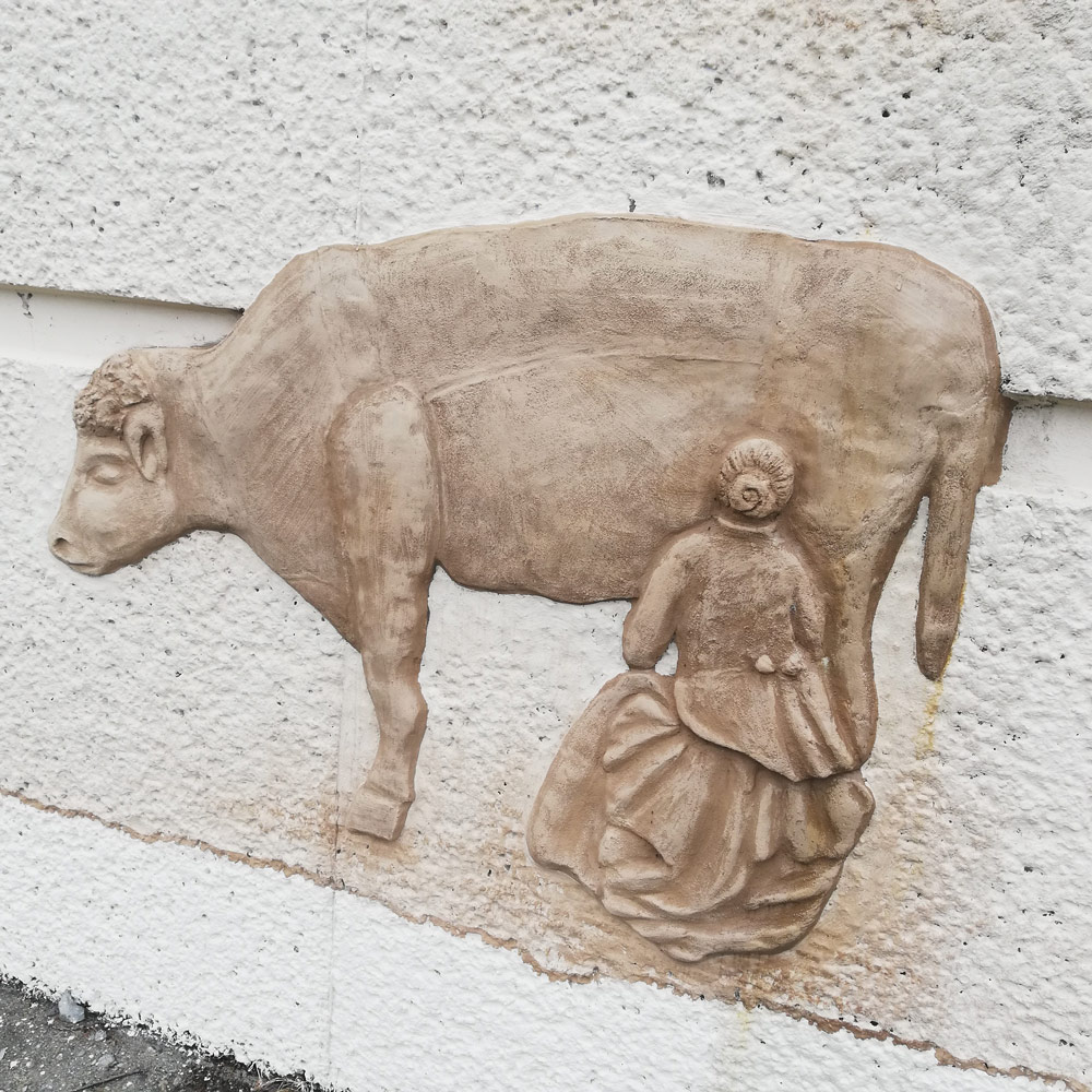 Sophie Canillac muralistes.art Décor mural du rond point de Saint Palais achevé - vache et laitière